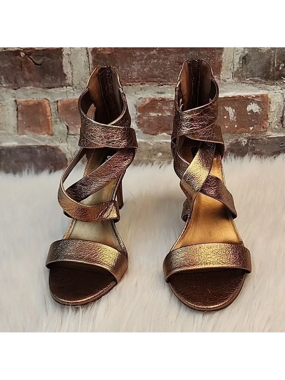 DKNY Iggi Bronze Strappy Heels, Size 7